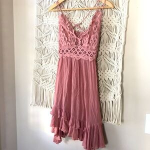 Free People boho Gypsy flowy pink lace mini dress sz Small